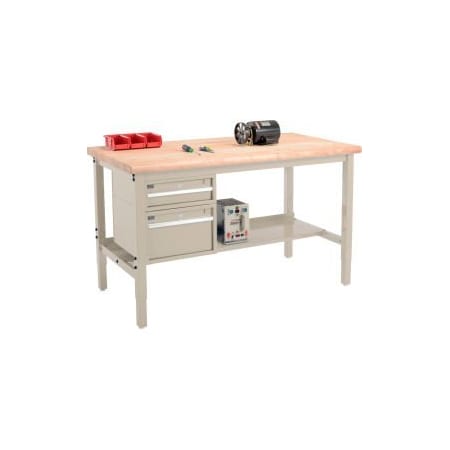 Global Equipment 60"W x 36"D Production Workbench - Maple Safety Edge - Drawers Shelf - Tan 319241TN